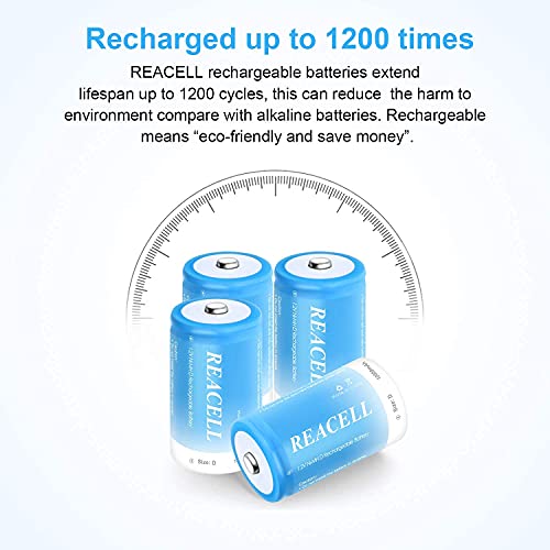 REACELL 4X D Cell Batteries 1.2V Rechargeable D Batteries 10000mAh Ni