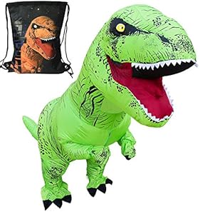 LuckySun Adult T-Rex Dinosaur Inflatable Costume Green With Christmas gift Exclusive Drawstring Bag …