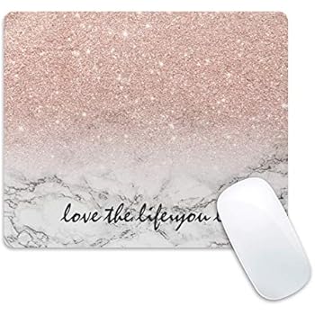 Galdas Gaming Mouse Pad Pink Marble Design Mousepad Non Slip Rubber Mouse Mat Rectangle Quote Inspirational Mouse Pads for Computers Laptop - Love The Life You Live