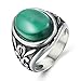 BOHO Jewelry Mens Vintage Stainless Steel Emerald Green Ring Black Silver
