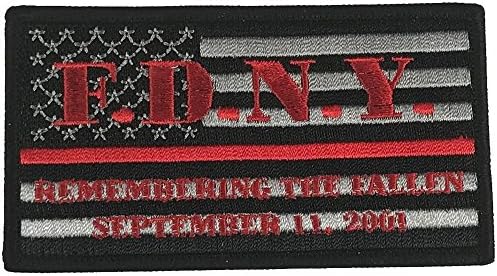 FDNY REMEMBERING THE FALLEN SEPTEMBER 11, 2001 FLAG RED LINE FIRE FIGHTER PATCH - Color - Veteran Owned Business.