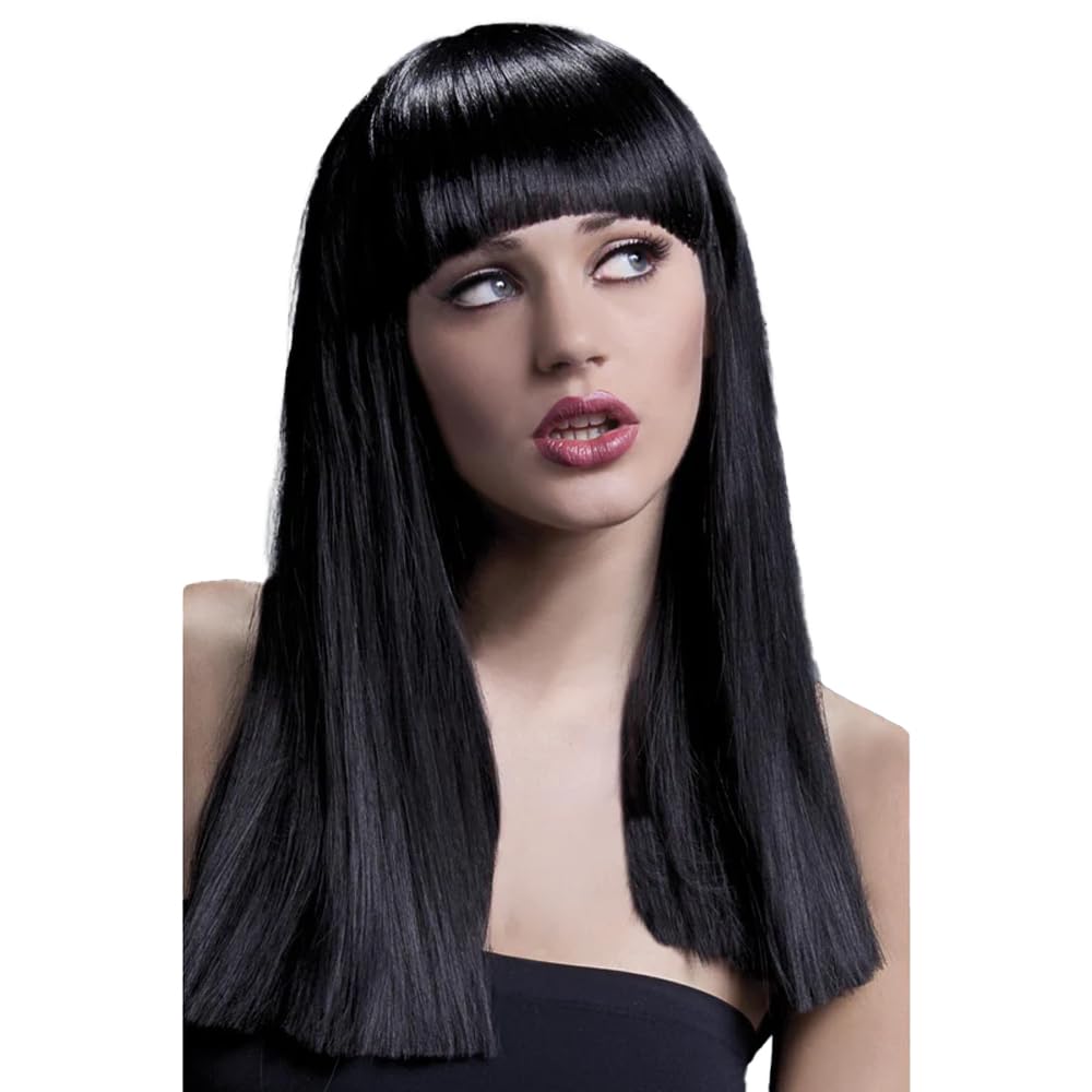 Smiffys Fever Alexia Wig, Black Long Blunt Cut with Fringe, 48cm / 19in, Fever Wigs Fancy Dress, Fever Dress Up Wigs โ image 1
