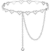 Abien Waist Chain Belt for Women Heart Rhinestone Chain Belt Gold Silver Body Chain Metal Belly Chain for Dresses Jeans