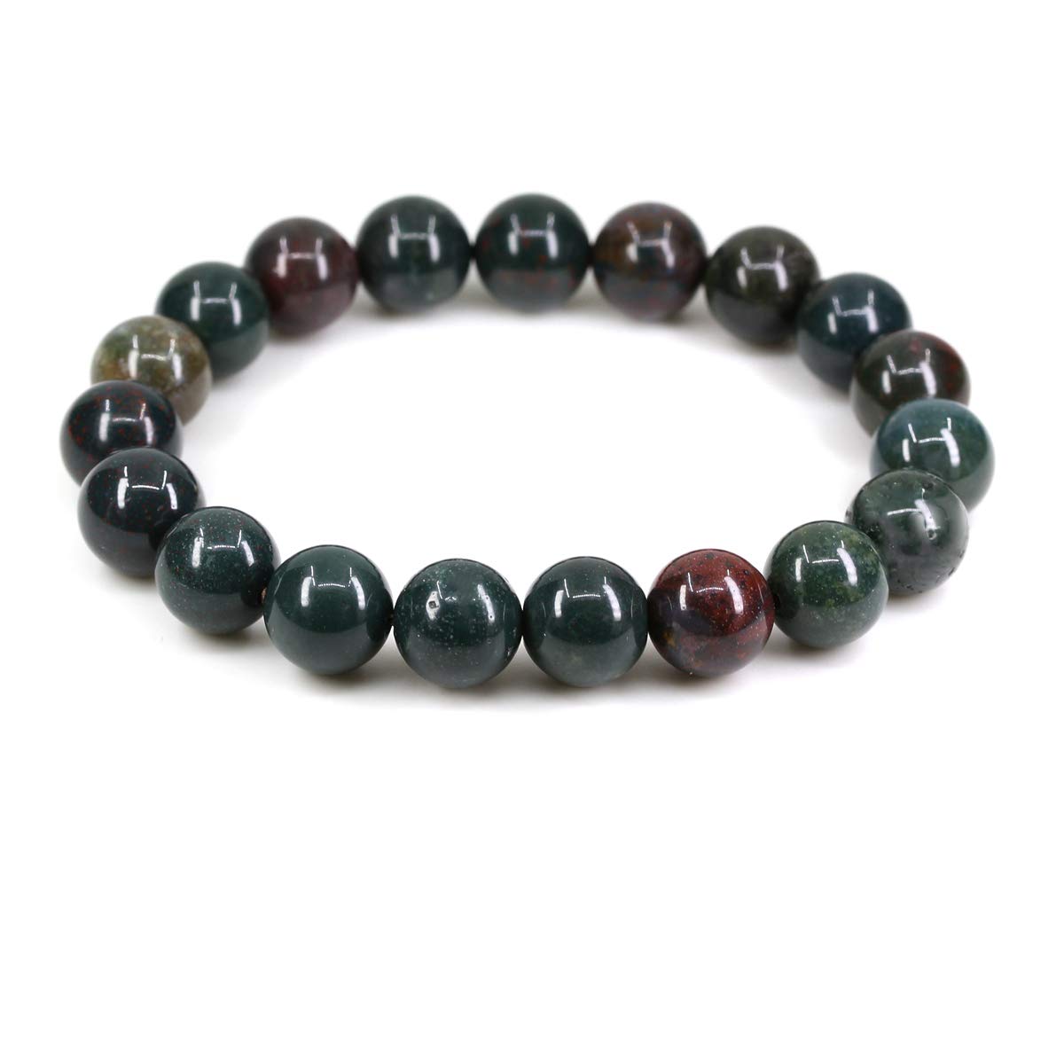 CHENYUE Natural Green Bloodstone Heliotrope Gemstone 10mm Round Beads Stretch Bracelet 7" Unisex — image 1