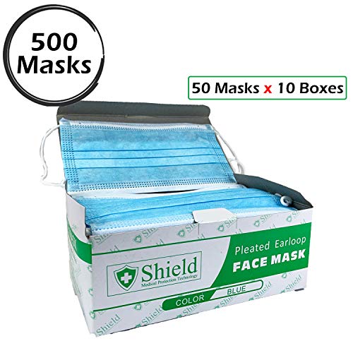 3-Ply Disposable Earloop Face Mask for Professional Medical, Dental, Salon Use (500 Masks / 10 Boxes, BLUE)