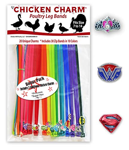 22 Chicken Charm Poultry Leg Bands - Includes Americas Favorite Super Hero's