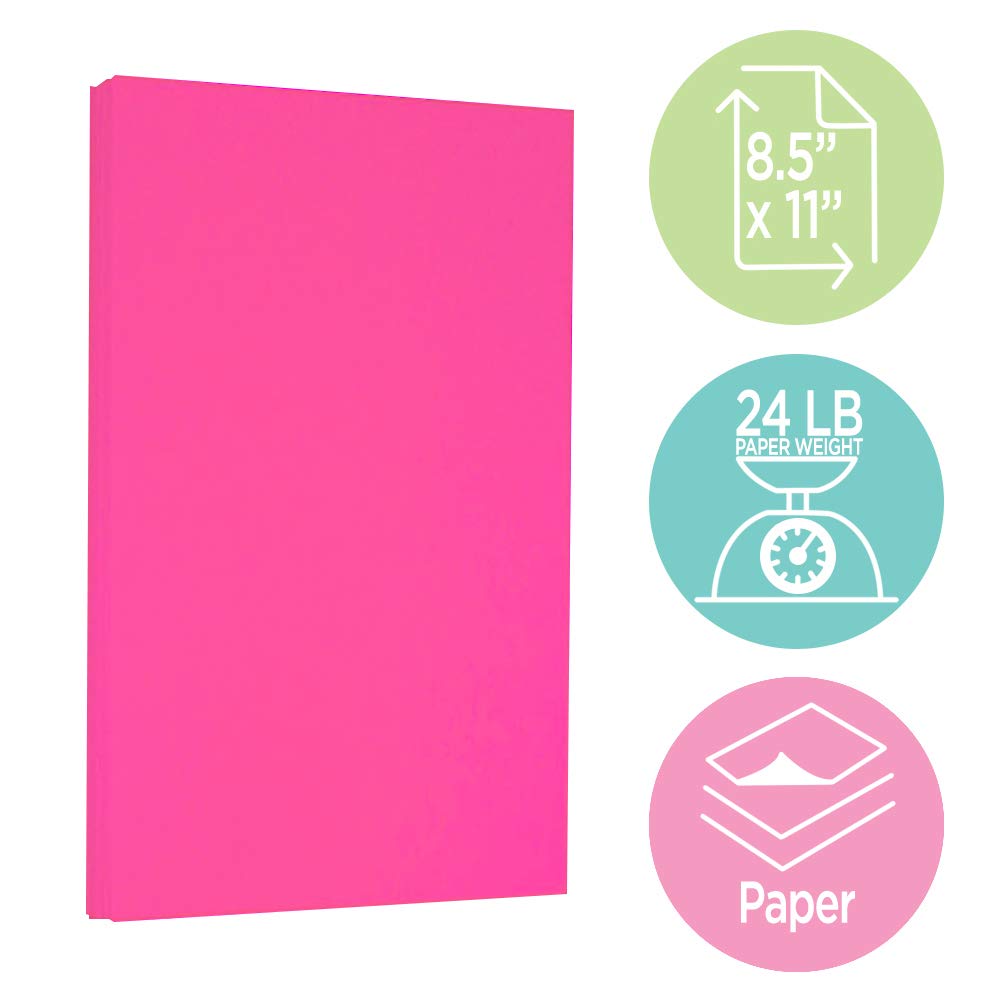 JAM PAPER Colored 24lb Paper - 8.5 x 11 Letter - Ultra Fuchsia Pink - 100 Sheets/Pack
