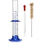 Thick Glass Graduated Cylinder Measuring Liquid Lab Cylinders with Anti-Falling Plastic Base and Bumper Guards and Cylinder Brush (Glass, 25ML)
