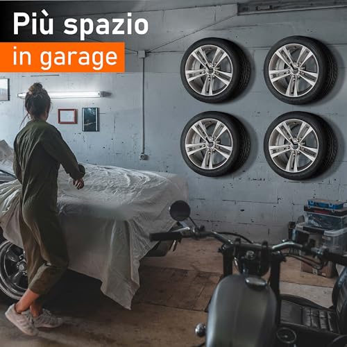 Upgrade4cars Car Tyre Holder for 4 Tyres | Wall Tyre Holder | Wall Mounted Wheel Hanger | Hooks for Hanging Tyres