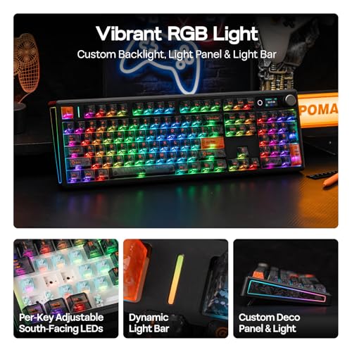 EPOMAKER TH108 V2 PRO Full Size Mechanical Keyboard with Screen&Knob, 10000mAh, BT/2.4Ghz, Mac Modifier PBT Keycap, Hot Swap, RGB, Gasket, Wireless Gaming Keyboard for Mac/PC (Black, Sea Salt Silent)