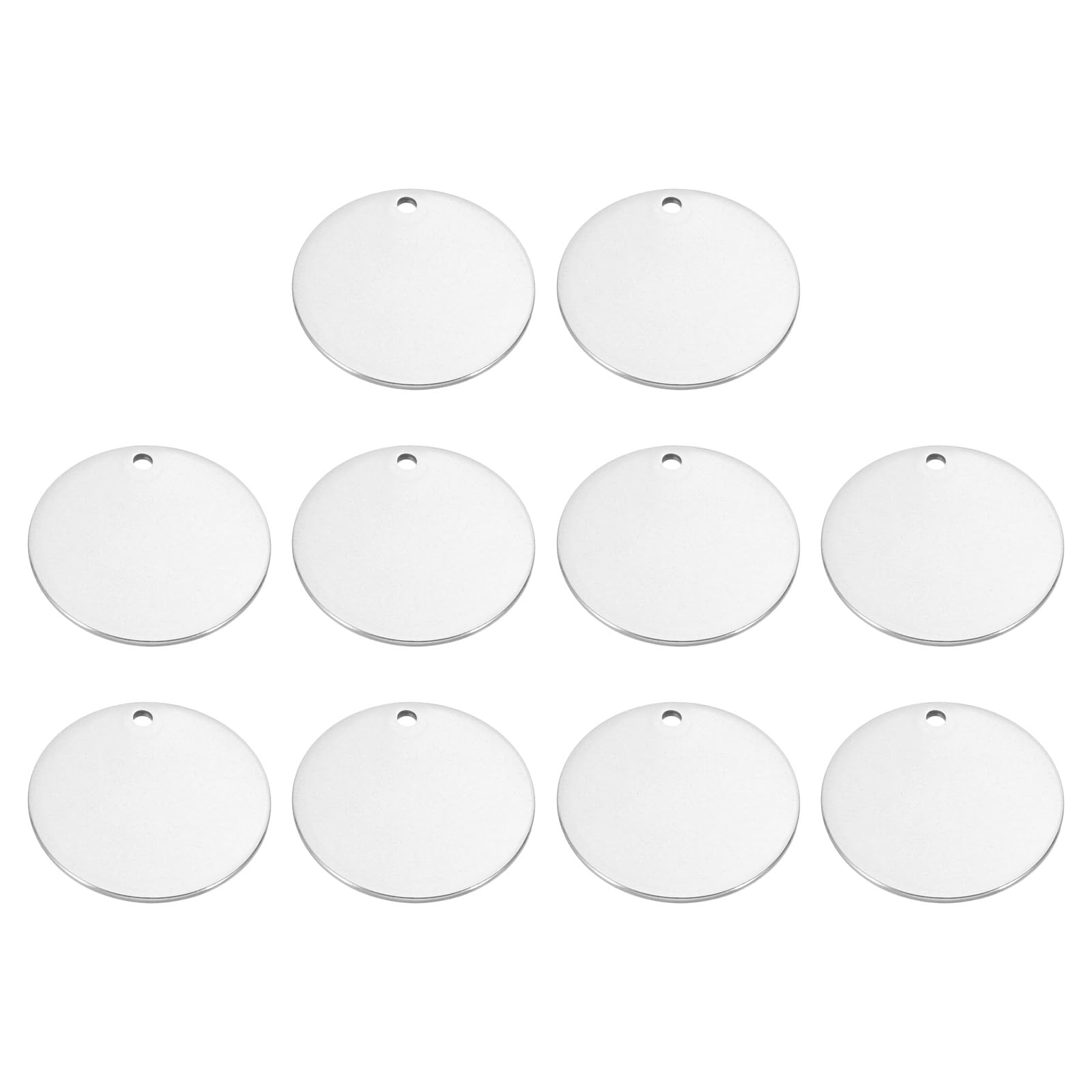 PATIKIL 20mm Brass Disc, 10pcs Metal Stamping Blanks Tags Charm Pendant Brass Circle Round Metal Plate DIY with Hole for Laser Engraving Stamping Keychain Making, Silver Tone
