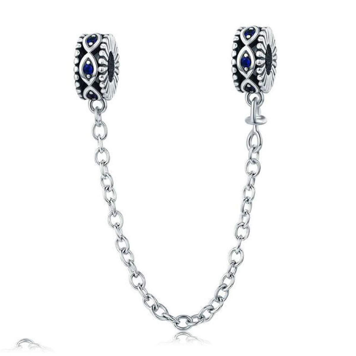 ZiNuo Charm Beads Love Heart Safety Chain 925 Sterling Silver Clip Lock Stopper Beads Safety Chain for Pandora Charm Bracelet DIY Jewelry (Eye Charm)