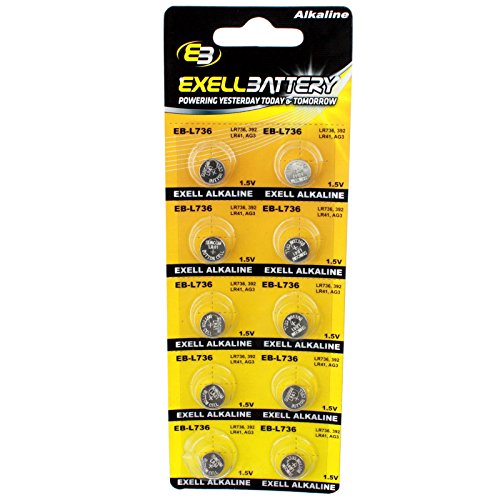 10pk Exell EB-L736 Alkaline 1.5V Watch Battery Replaces AG3 LR41 392