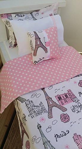 18" Doll Bedding, Paris Doll Bedding, Pink and White Polka Dots, Made to Fit American Girl Dolls