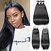 FASHION QUEEN Hair Straight Weave 8A Brazilian Straight Hair 3 Bundles with Lace Closure Free Part Mixed Size Length Perfect for Natural Color Hair Weft (12 14 16 +10)