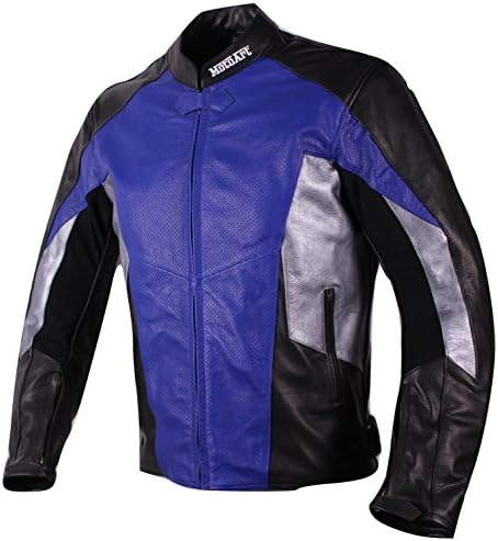 Yamaha R Series Blue & Silver Theme Racing Motorcycle Leather Jacket (Breathable) by MotoArt