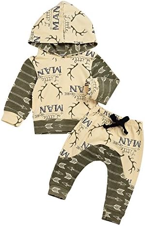 IWOKA Baby Boys Outfit Winter Shower Deer Print Hoodie With Pants Set Leggings 2pcs (70(0-6M), Man)