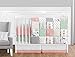 Sweet Jojo Designs 9-Piece Coral, Mint and Grey Woodsy Deer Girls Baby Bedding Crib Set with Bumper