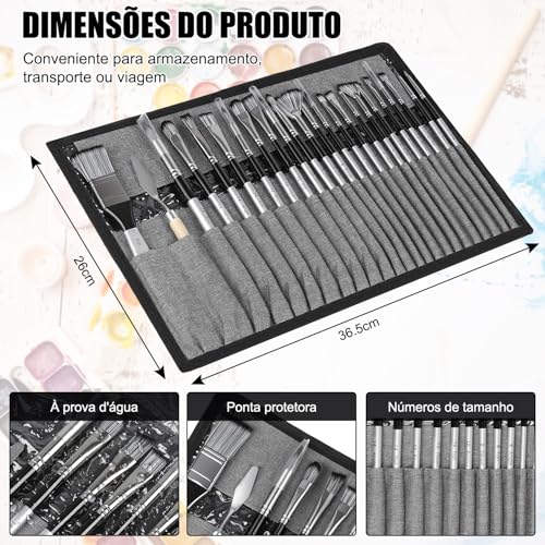 24 pcs Kit Pincel Pintura, Kit Pincel Artístico, Pinceis para Pintura, kit 24 Pincel Profissionais Pintura Óleo, Conjunto de Pincéis, Pincel para Aquarela, Escova de Madeira