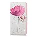 iPhone SE Case,iPhone 5S Case,iPhone 5 Case - Mavis's Diary 3D Handmade Wallet PU Leather with Bling Sparkly Diamonds Elegant Pink Flower with Butterfly Magnetic Clip Card Holders Soft TPU Inner Cover