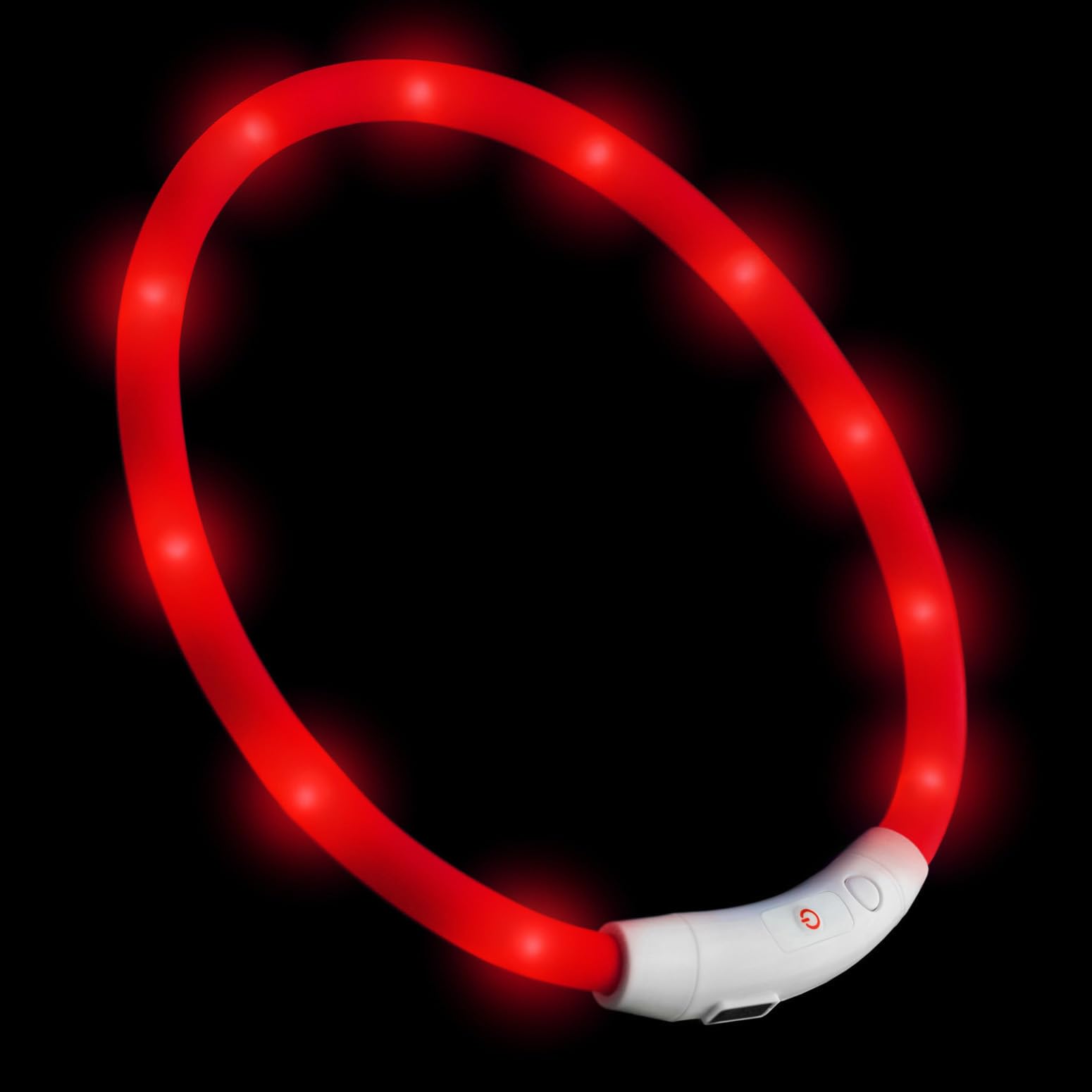 LED USB collar silicone dog collar luminous collar for dogs rechargeable via USB (size S-L 18-65 cm individually adjustable) in red by the brand PRECORN — image 1
