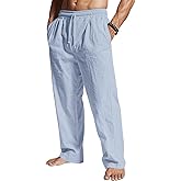 QOSOQ Men's Casual Linen Pants Loose Fit Drawstring Waist Lightweight Linen Trousers Summer Yoga Beach Long Pants