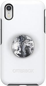 Otter + Pop for iPhone XR: OtterBox Symmetry Series Case with PopSockets Swappable PopTop - Polar Vortex and Ghost Marble