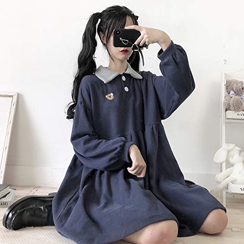Packitcute-Ragazze-Ragazze-Carino-Vestito-Manica-Lunga-Lolita-Casual-Plus-Size-Comodi-A-Line-Abiti