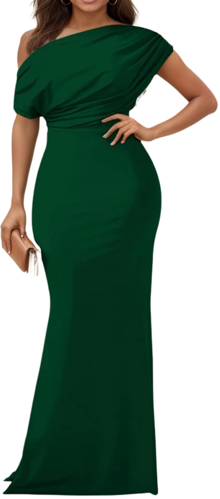 Photo 1 of (BAGGED) (USED/FAIR) DinyIn Green Formal Dresses for Women Elegant Off Shoulder Evening Party Gowns Sexy Bodycon Ruched Prom Wedding Guest Dress,523_1Green_Small