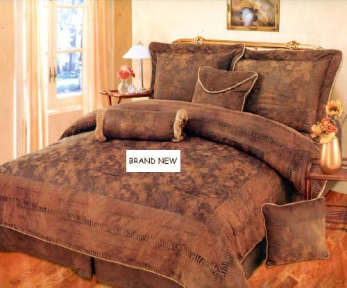 Amazon Com 7 Pieces Brown Bronze And Camel Suede Comforter Set