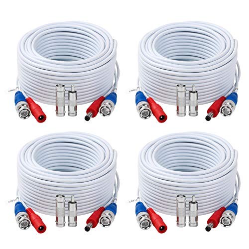 Tainston 4 Pack 60 Feet BNC Video Power Cable,BNC Extension Wire Pre-Made All-in-One Video Security Camera Wire with Connectors for CCTV Camera DVR Surveillance System