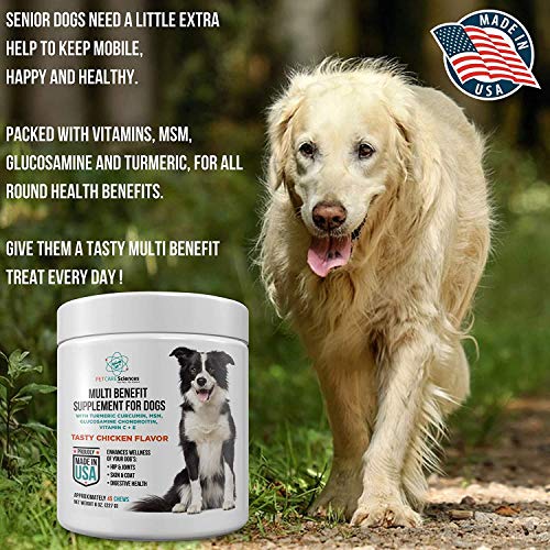 Daily Dog Multivitamin Supplement for Senior Dogs Hip and Joint, Skin and Coat, Digestive Health Supplement with Turmeric Curcumin, MSM, Glucosamine Chondroitin, Vitamin C, Vitamin E Made in The USA