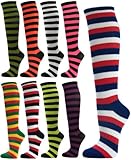 COUVER Women's Striped Knee High Casual Tube Cotton Socks