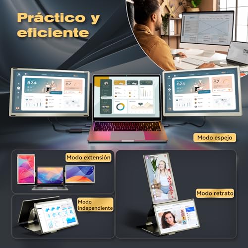 Teamgee 15.6" Extensor de Pantalla para Laptop, Monitor Portátil para Laptops 13-17” Mac/Windows, 120% sRGB FHD, Soporte Metálico, Rotación 235°, Ideal para Trabajo Híbrido
