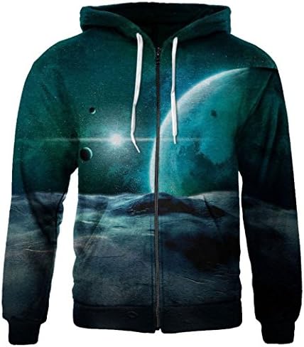 KNTOUDX Galaxy Scenery Print Fleece Full-Zip Hoodie Pullover Sweatshirts NO7 XXXL