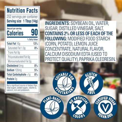 HELLMANN’S HEAVY DUTY VEGAN MAYONNAISE JAR, CREAMY PLANT BASED MAYO, CONDIMENT FOR SALADS AND SANDWICHES, EGG FREE, 1 GALLON, 128 OZ, PACK OF 1