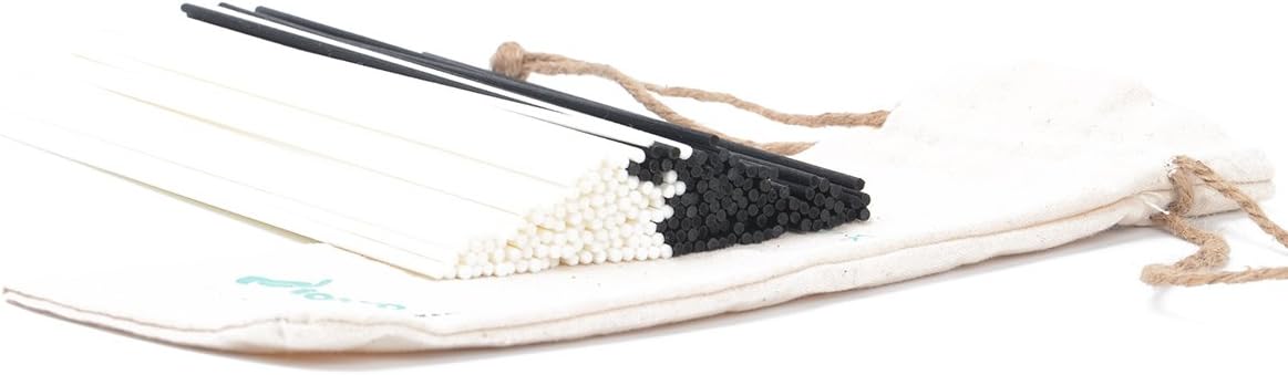 Reed Diffuser Sticks, Jecnovo Pack of 100 Fiber Sticks with Handmade Linen Bag, Eco-Friendly, Safe and Non-Toxic, 9 Inches Long 3mm Diameter Aromatherapy Diffusers for Home, Spa, Office(black & white)