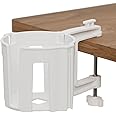 Original Large Desk Cup Holder Clamp – Cup-Holster, The Anti-Spill Cup Holder for Table, Office & Gaming – Multi-Directional Drink & Headphone Holder (White)