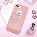 iPhone 7 Plus Case, BENTOBEN Sparkly Rhinestone Bling Hybrid Slim Hard Cover Laminated with Luxury Shiny Synthetic Leather Protective Case for iPhone 7 Plus (5.5 inch), Rose Gold