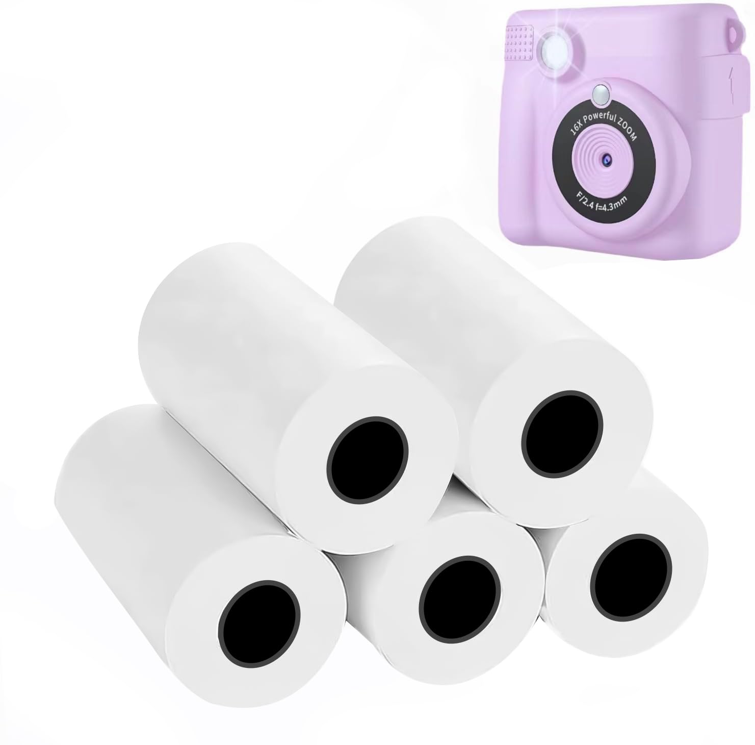 5 Roll Kids Camera Print Paper, Zero Ink Thermal Refill Print Photo Paper Suitable for Kids Instant Print Camera