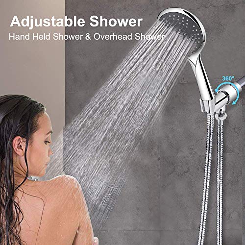 Wodgreat Handheld Shower Head with Hose, 5 Settings High Pressure Hand Shower Sprayer, Adjustable Swivel Ball Holder, 60" Stainless Steel Hose, Easy to Install, No Leaking, Chrome