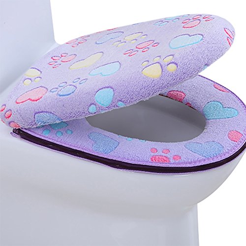 Ya Jin Cat Paws Toilet Seat & Lid Cover Soft Warmer Plush Closestool Seat Cushion Pads Set Purple