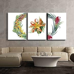 3 Panel Watercolor Style Flowers and Leaf in...