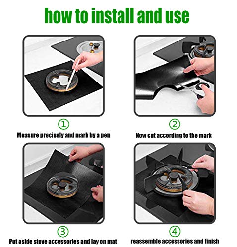Stove Burner Covers,Gas Stove Burner Liners,0.3 MM Double Thickness,Non-stick Reusable Gas Range Stove Top Covers for Kitchen,Cuttable,Easy to Clean,Black,Size 10.6" x 10.6",10-Pack - Thumbnail 6