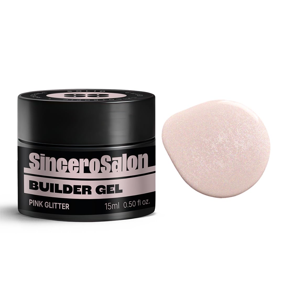 Sincero Salon Builder Gel Solid - Pink Glitter - 4-in-1 Builder Gel for Nails - UV LED Curing - 15ml