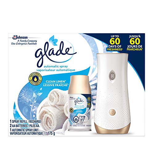 Glade Automatic Spray Holder and Clean Linen Refill Starter Kit, Battery-Operated Holder for Automatic Spray Refill, Value Pack - Includes 2 Refills and 1 Holder