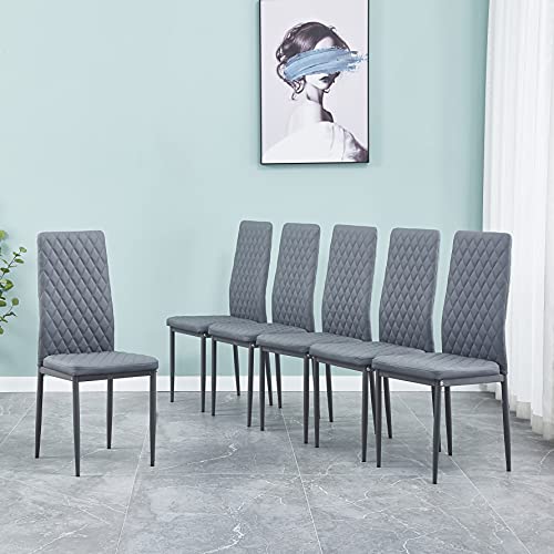 Conput Set of 6 Leather Dining Chairs Set, with Upholstered Cushion