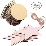 10 Pcs Wood Tag Unfinished Wooden Star Cutouts And 10 Pcs Round Blank Wood Discs Bulk with Holes with string for Kids Crafts Christmas Tree Ornaments Hanging Gift Tags Accent ,Wedding Day