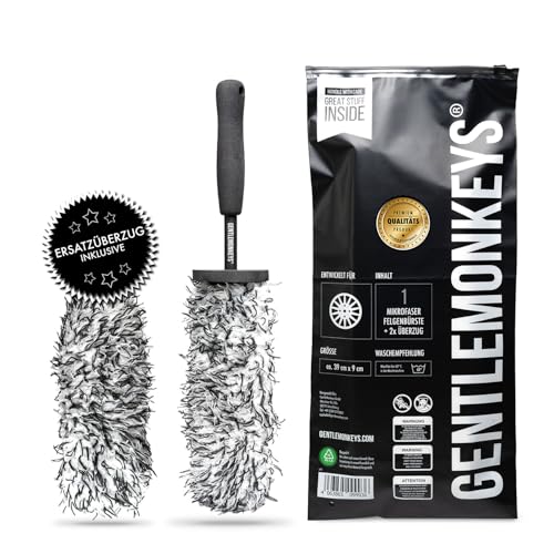 GENTLEMONKEYS Profi Mikrofaser Felgenbürste • Felgenreinigungsbürste mit wechselbarem Bürstenbezug • Auto Felgenbürste für schonende Reinigung • Microfaser Felgenbürste für alle Felgen thumbnail 1