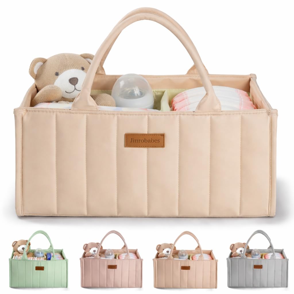 Jinrobabes Nappy Caddy Organiser, Baby Diaper Caddy for Nappy Station,Newborn Essentials, Baby Shower Gifts for Boy or Girl (Light Beige)